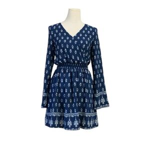 Xhilaration blue white floral boho bell sleeves mini dress